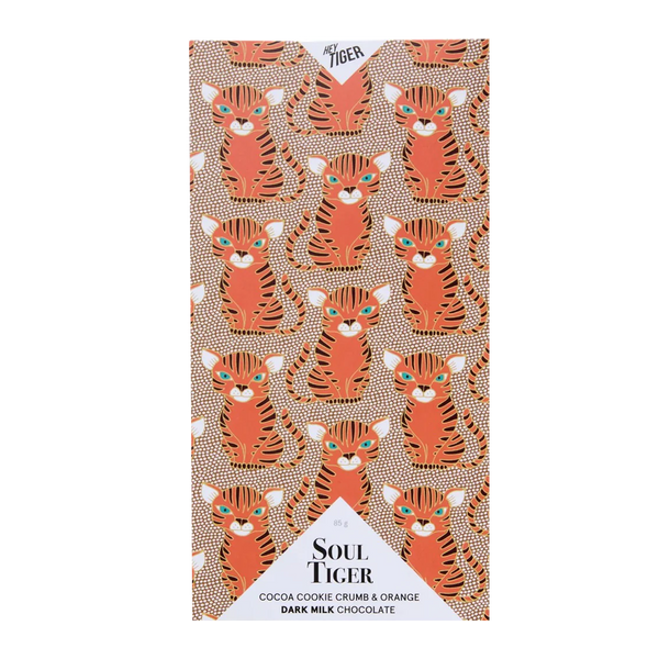 Hey Tiger Cocoa Cookie Crumb and Orange Dark Milk Chocolate 85g