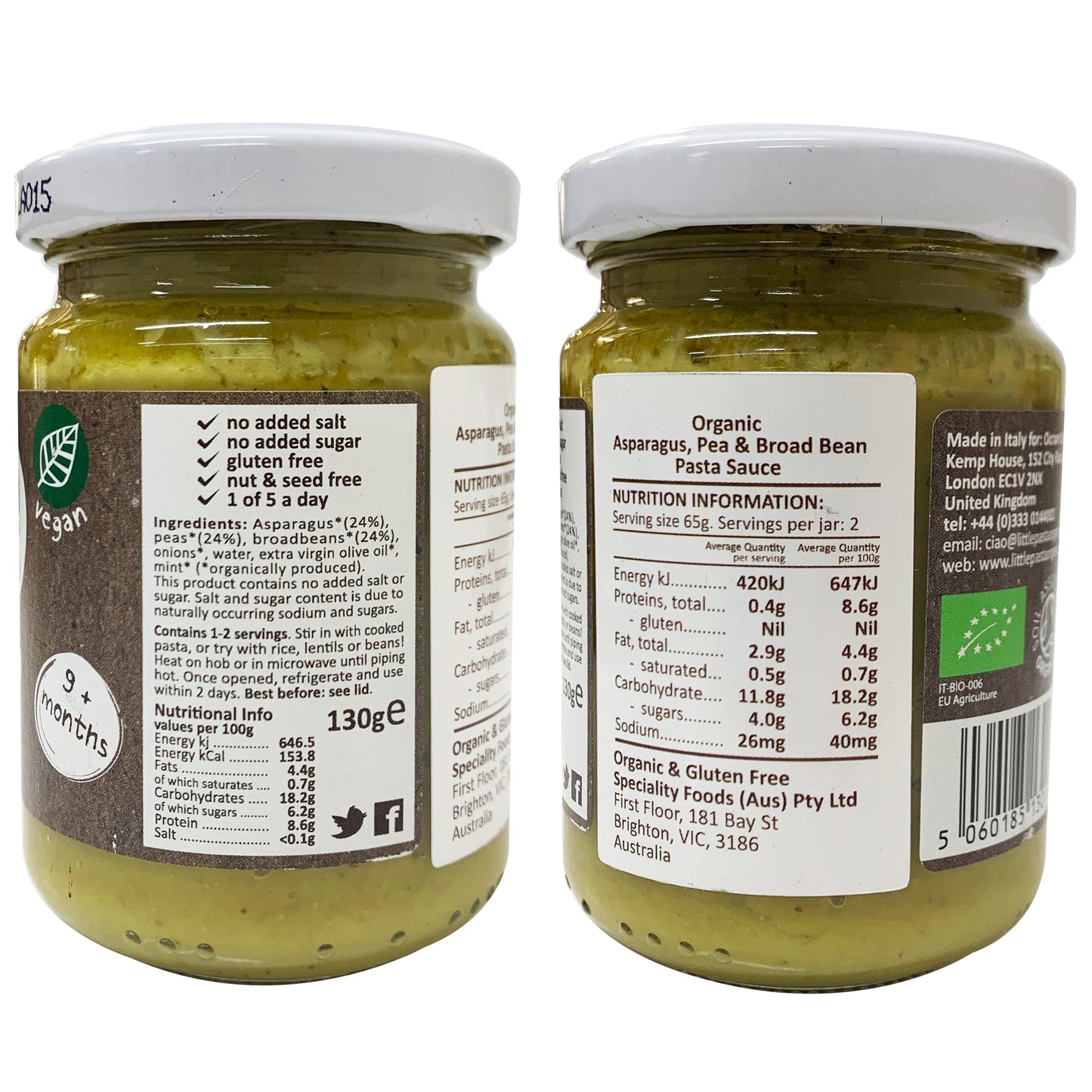 Little Pasta Organics Pasta Sauce for Kids Asparagus, Pea and Broadbean 130g