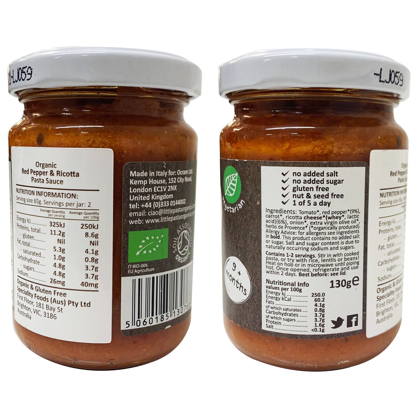 Little Pasta Organics Pasta Sauce for Kids Red Pepper and Ricotta 130g