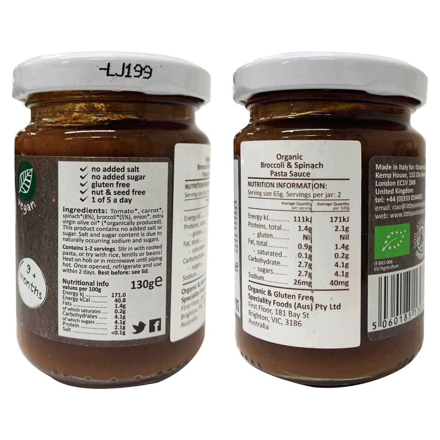 Little Pasta Organics Pasta Sauce for Kids Spinach and Broccoli 130g