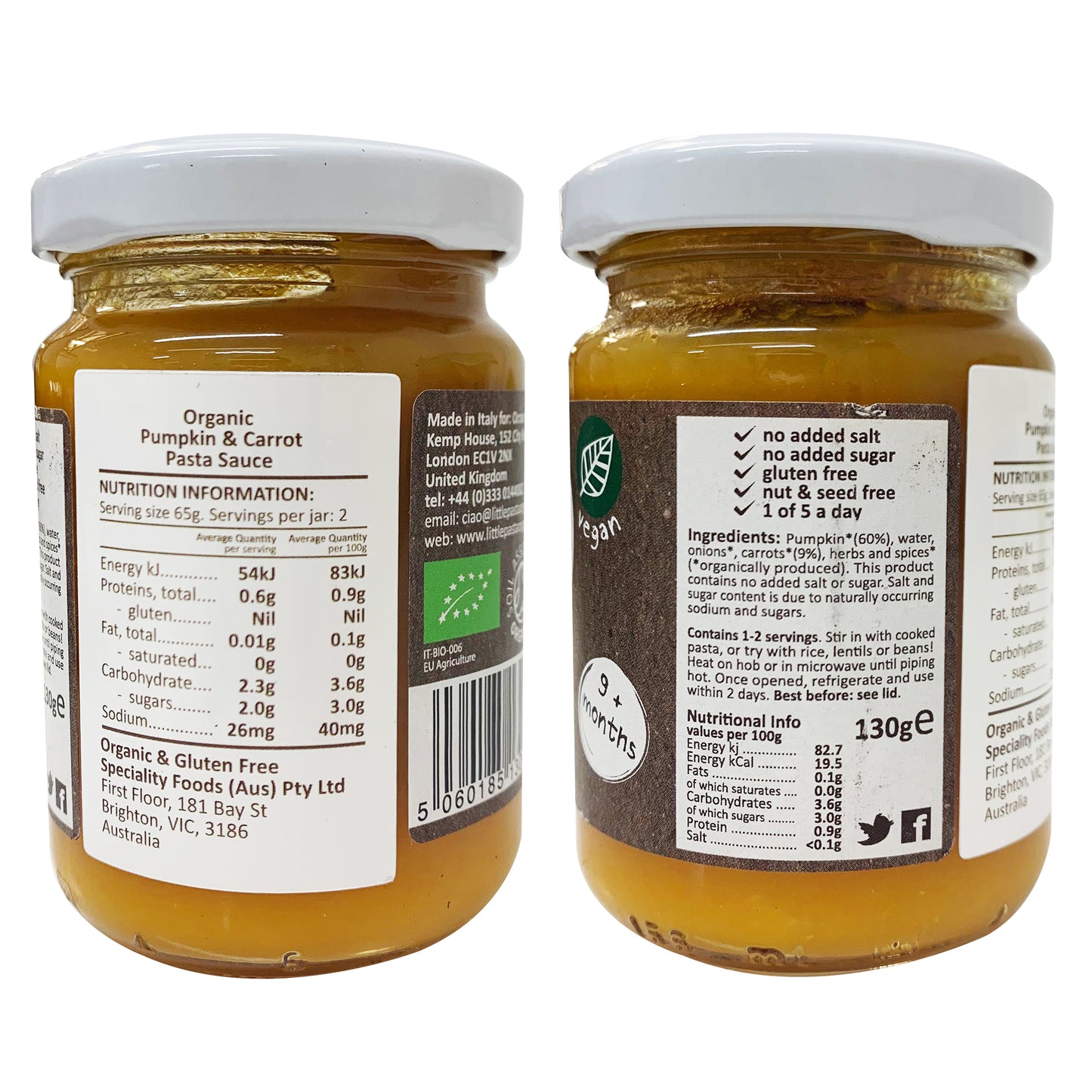Little Pasta Organics Pasta Sauce for Kids Pumpkin and Carrot 130g