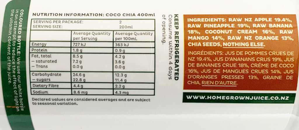Homegrown Juice Cold Pasteurised Coco-Chia Smoothie | Harris Farm Online