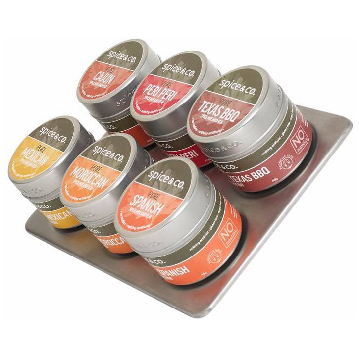 Spice and Co Spice Mix and Rub Magnetic Tins Set of 6, 270g