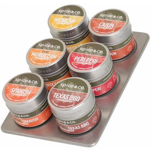 Spice and Co Spice Mix and Rub Magnetic Tins Set of 6, 270g