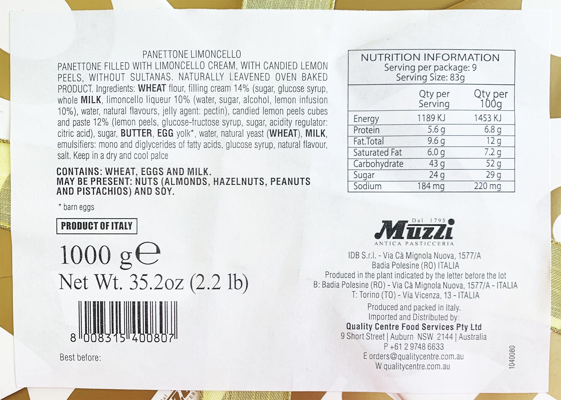 Muzzi Panettone Limoncello | Harris Farm Online