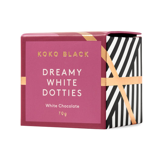 Koko Black White Chocolate Dreamy White Dotties Cube | Harris Farm Online