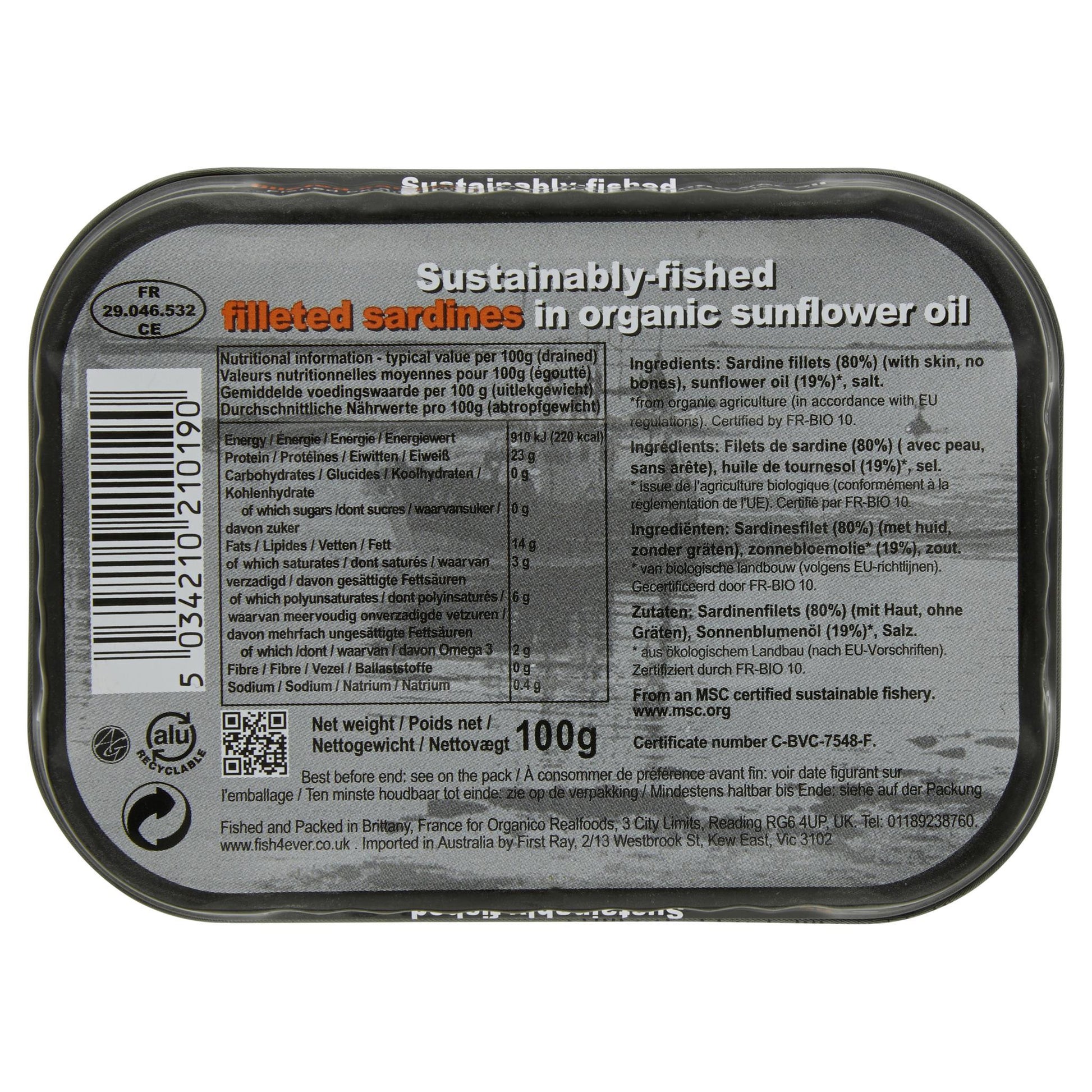 Fish 4 Ever Sardine In Sunflower Oil 100g , Grocery-Can or Jar - HFM, Harris Farm Markets
 - 2