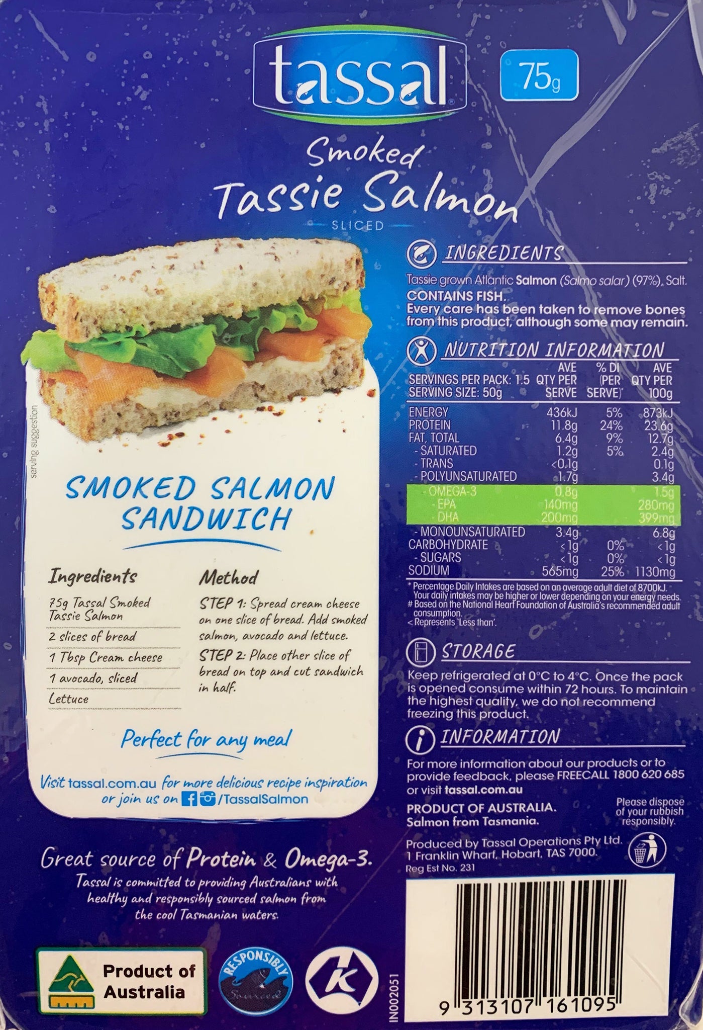 Tassal Smoked Tassie Salmon 75g