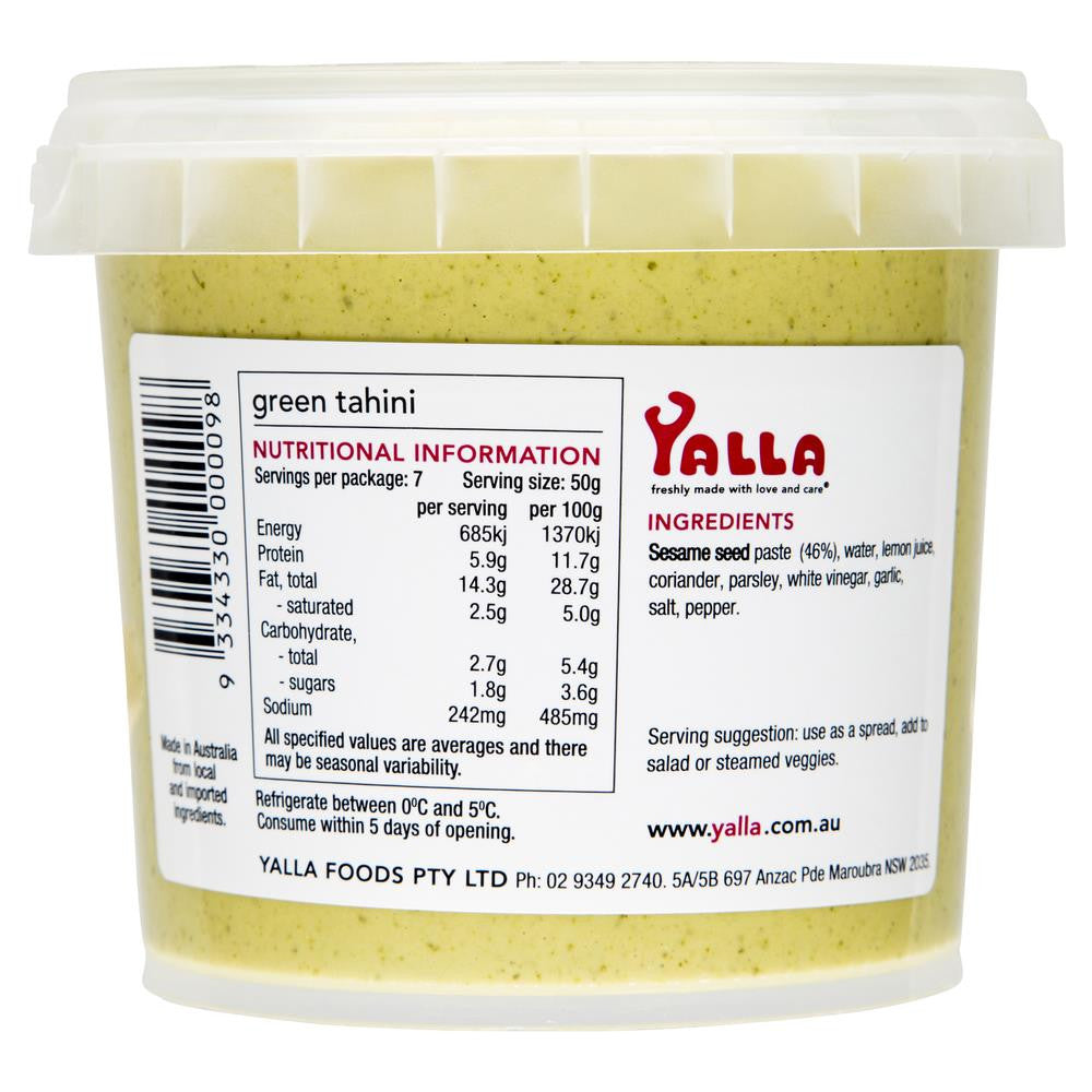 Yalla - Dips - Green Tahini | Harris Farm Online