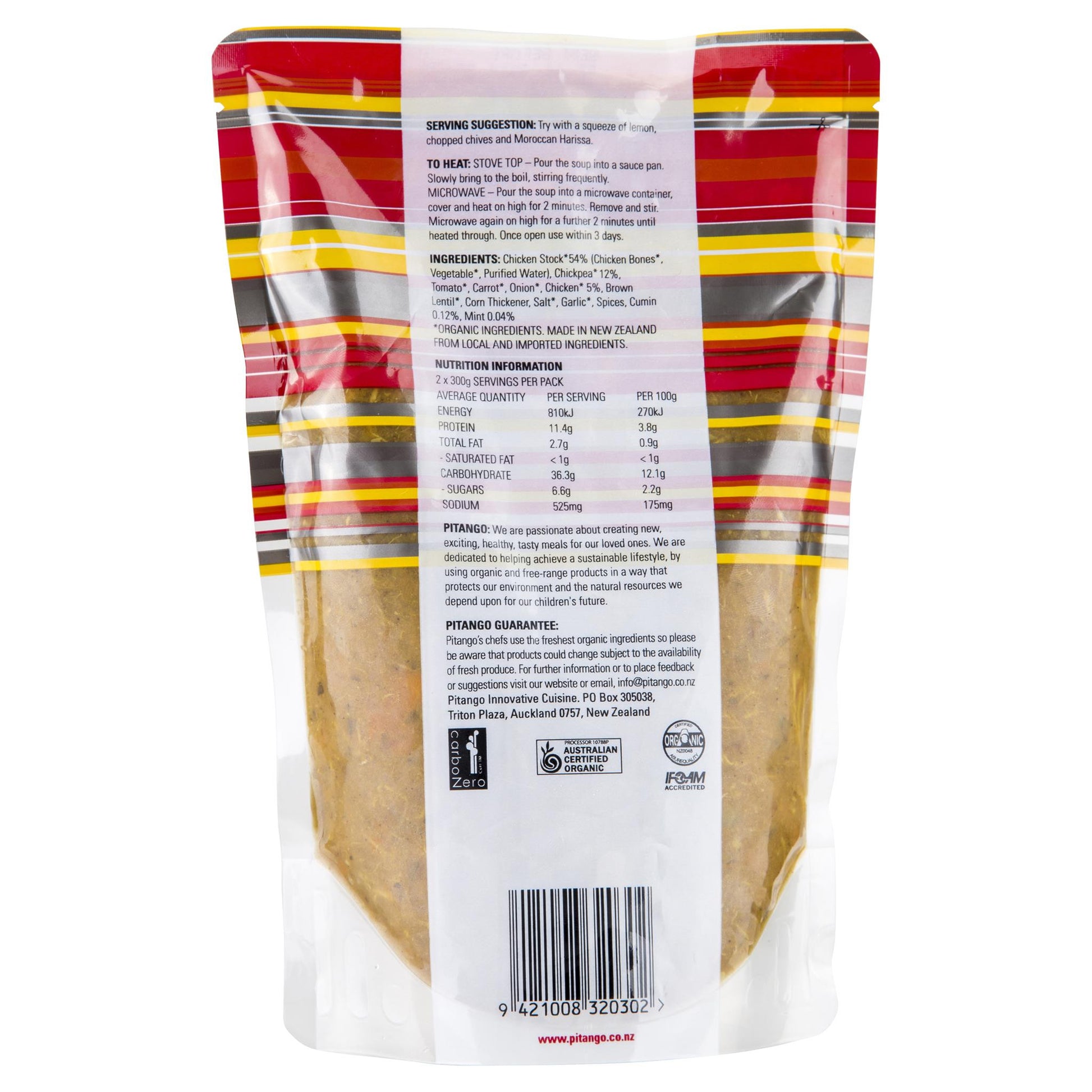 Pitango Organic Moroccan Chicken Soup with Mint, Chickpea & Cumin 600ml , Frdg3-Meals - HFM, Harris Farm Markets
 - 2