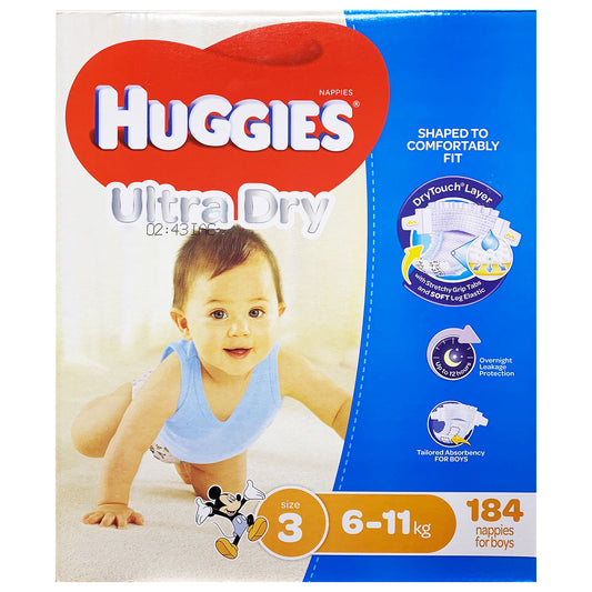 Huggies - Boys Nappies - Size 3 - Ultra Dry (6-11kg, 184 nappies)