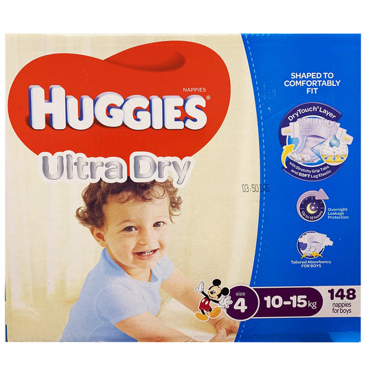 Huggies - Boys Nappies - Size 4 - Ultra Dry (10-15kg, 148 nappies)