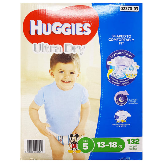 Huggies - Boys Nappies - Size 5 - Ultra Dry (13-18kg, 132 nappies)