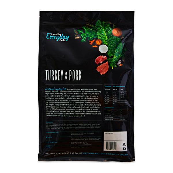 Healthy Everyday Pets Turkey and Pork Dry Dog Food 3kg | Harris Farm Online