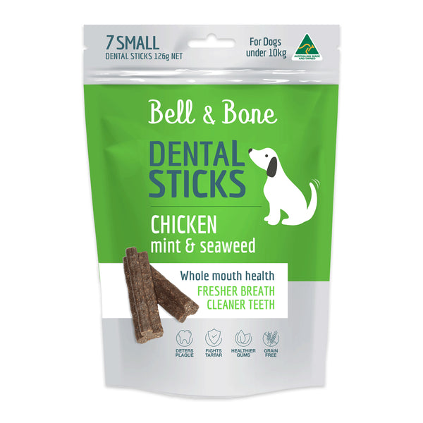 Bell and Bone Chicken Mint and Seaweed Small Dog Dental Sticks 126g | Harris Farm Online 