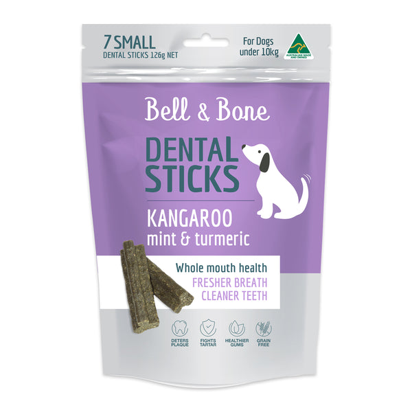Bell and Bone Kangaroo Mint and Turmeric Small Dog Dental Sticks 126g | Harris Farm Online
