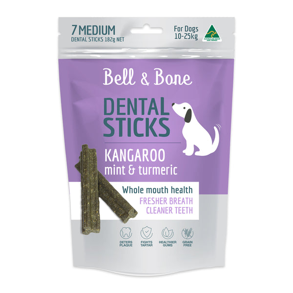 Bell and Bone Kangaroo Mint and Turmeric Small Dog Dental Sticks 182g | Harris Farm Online