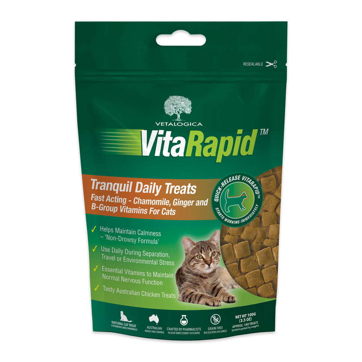 Vetalogica Vitarapid Tranquil Daily Cat Treats 100g | Harris Farm Online