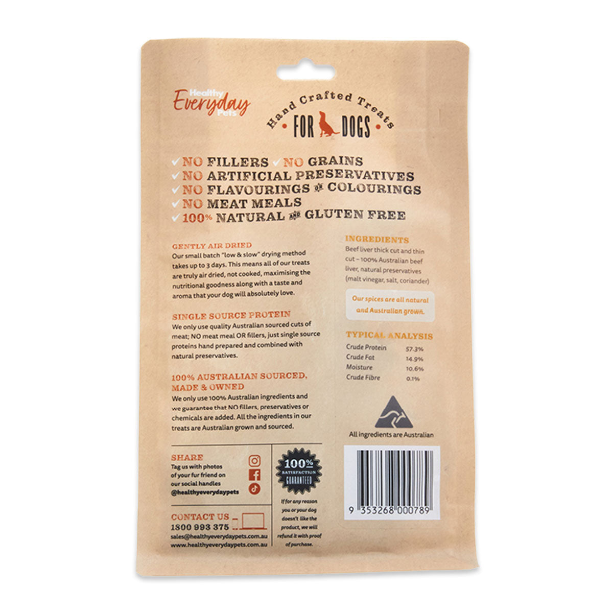 Healthy Everyday Pets Dog Treats Beef Liver Thins 225g | Harris Farm Online