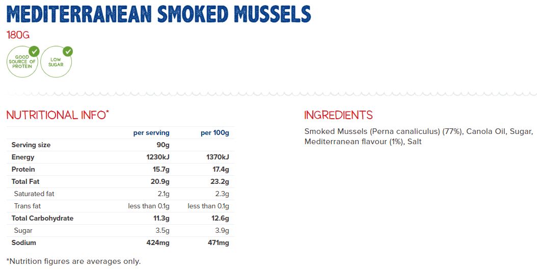 Sealord - Mussel Smoked - Mediterranean (180g) Sydney Fresh Seafood