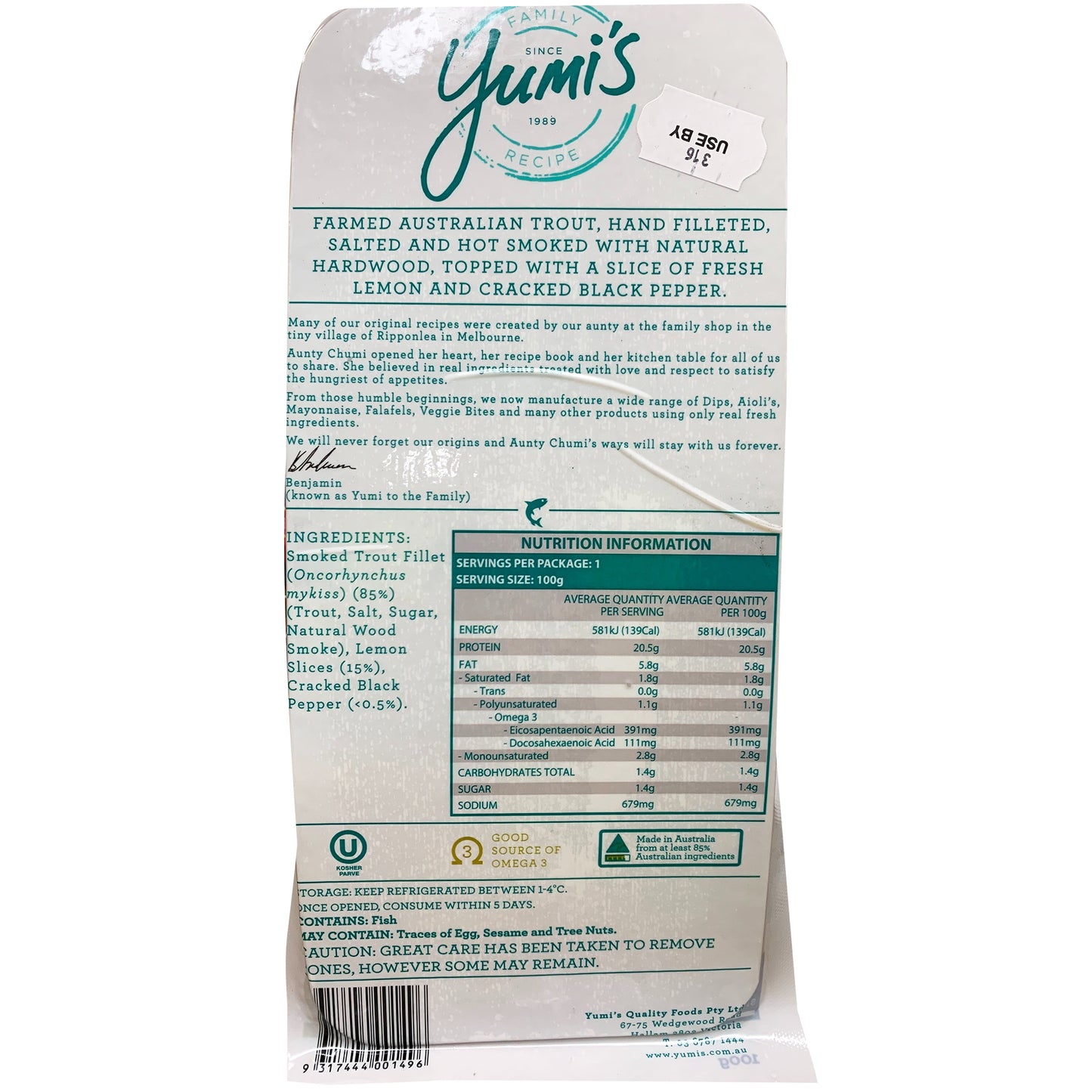Yumi's - Smoked Trout Fillets - Lemon & Cracked Pepper (100g)