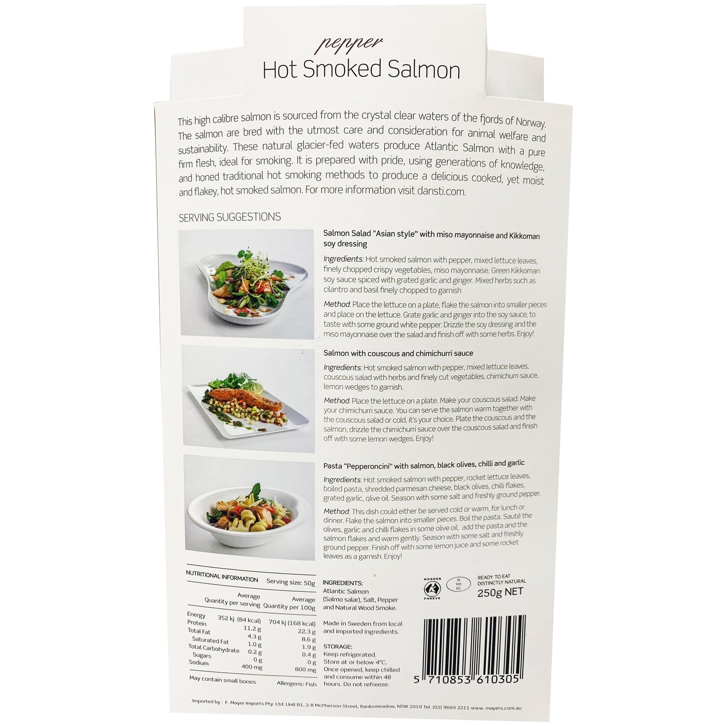 Salmon - Hot Smoked - Pepper (250g) Dansti