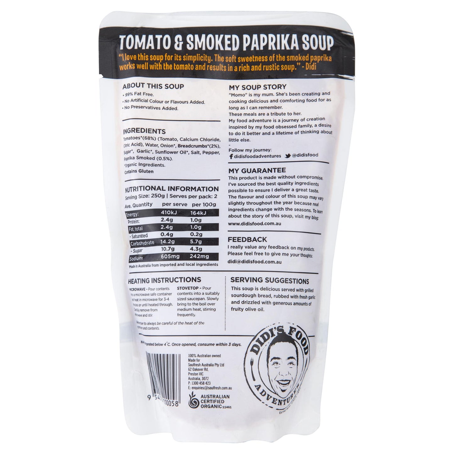 Momo Tomato & Smoked Paprika Organic Soup 500g , Frdg3-Meals - HFM, Harris Farm Markets
 - 2