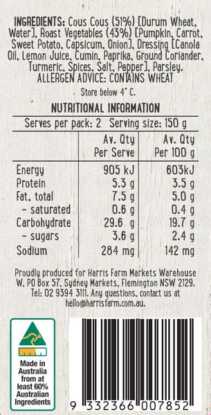 Harris Farm Side Salad Roasted Veggies and Couscous 300g