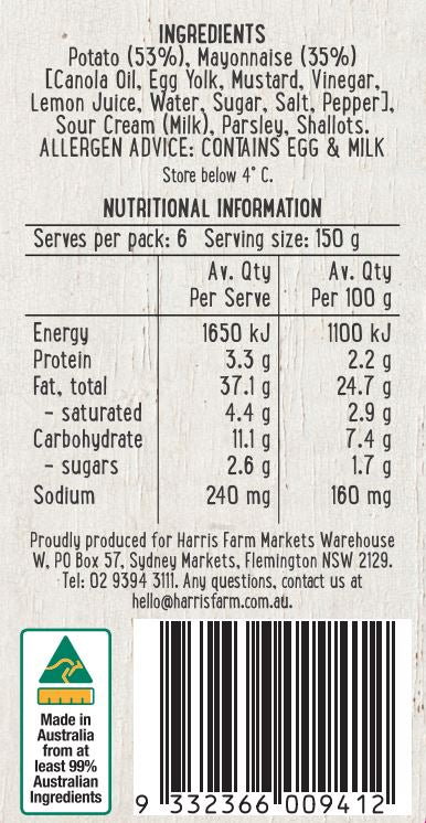 Harris Farm Side Salad Creamy Potato Salad 900g