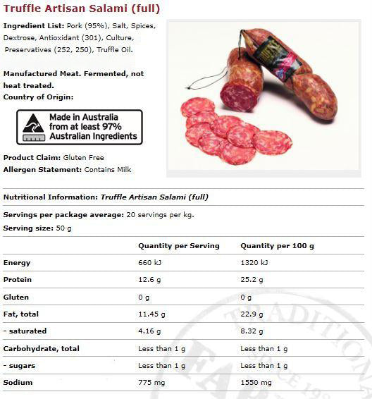 Fabbris Smallgoods Salami Truffle Artisan | Harris Farm Online