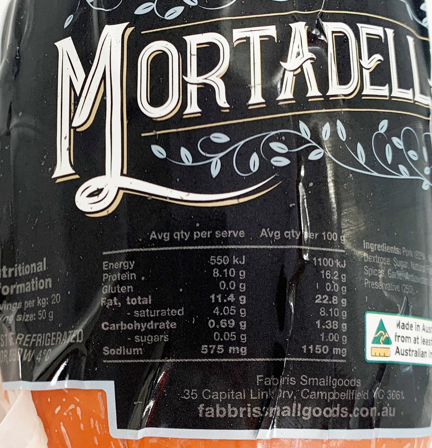 Fabris Smallgoods Mortadella Chub | Harris Farm Online