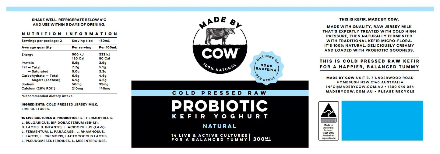 Made by Cow - Cold Pressed Raw Probiotic Yoghurt - Natural (300mL)