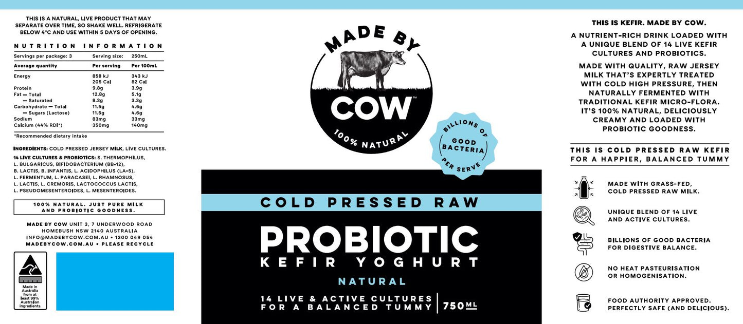 Made by Cow - Cold Pressed Raw Probiotic Yoghurt - Natural (750mL)