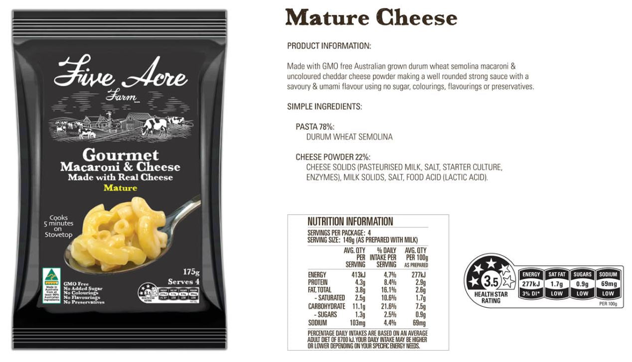 Five Acre Farm - Gourmet Macaroni & Cheese - Mature | Harris Farm Online