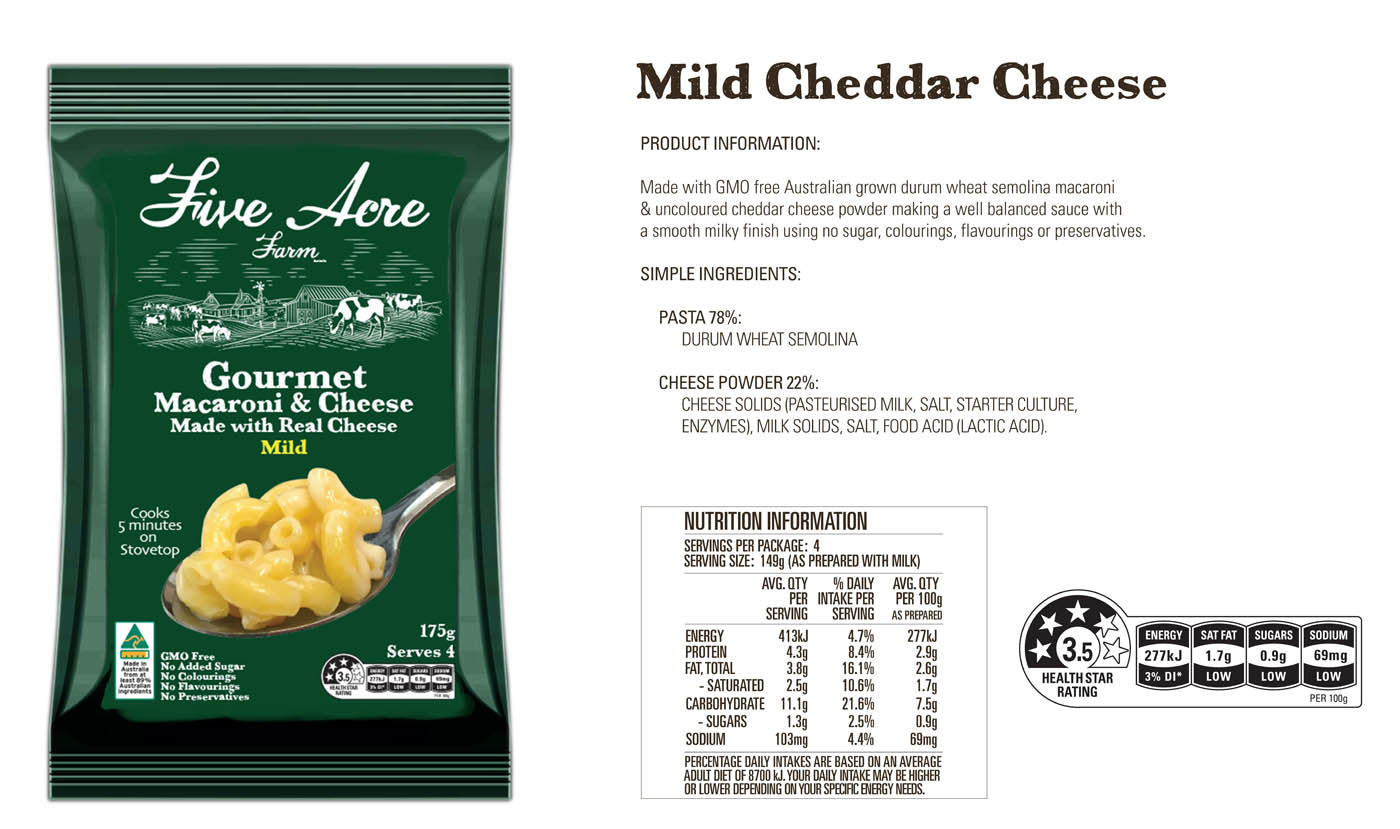 Five Acre Farm - Gourmet Macaroni & Cheese - Mild | Harris Farm Online