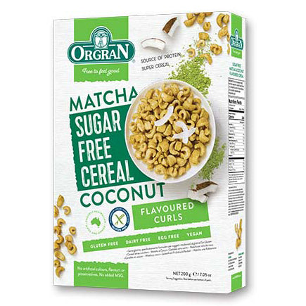 Orgran Sugar Free Cereal Matcha and Coconut Flavoured Curls 200g