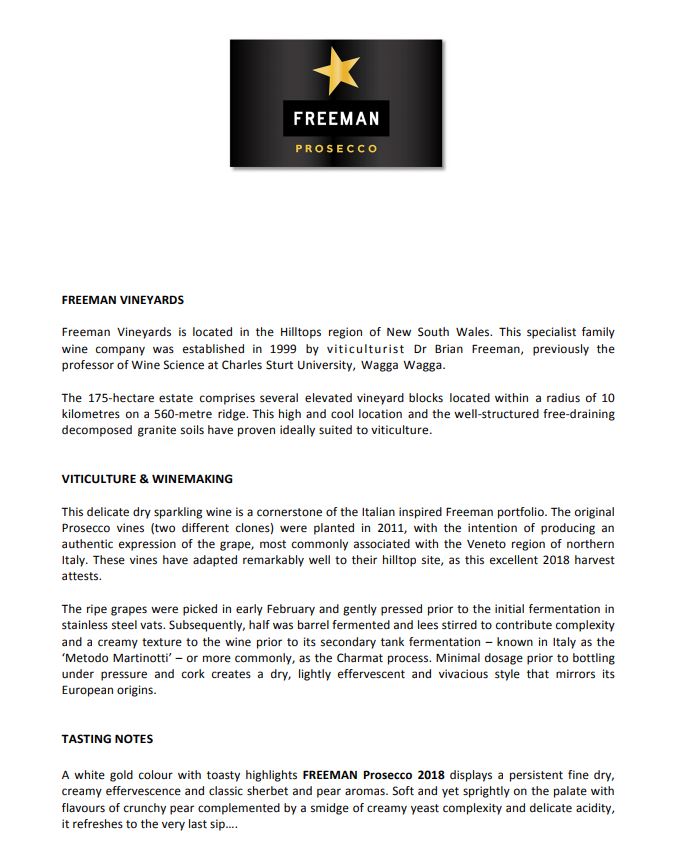 Freeman Vineyards - Prosecco - Hilltops, NSW | Harris Farm Online
