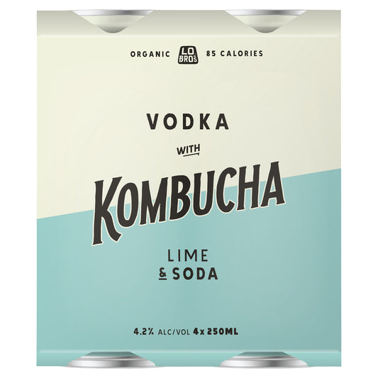 Lo Bros Vodka Kombucha Lime and Soda 4x250ml | Harris Farm Online