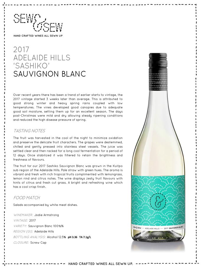 Sew & Sew - Sauvignon Blanc - Sashiko - Adelaide Hills, SA | Harris Farm Online