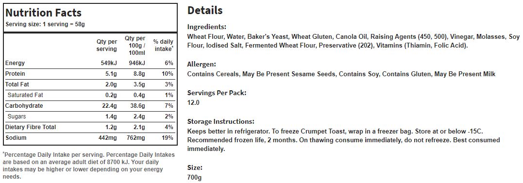Golden Bakery Crumpet Toast | Harris Farm Online