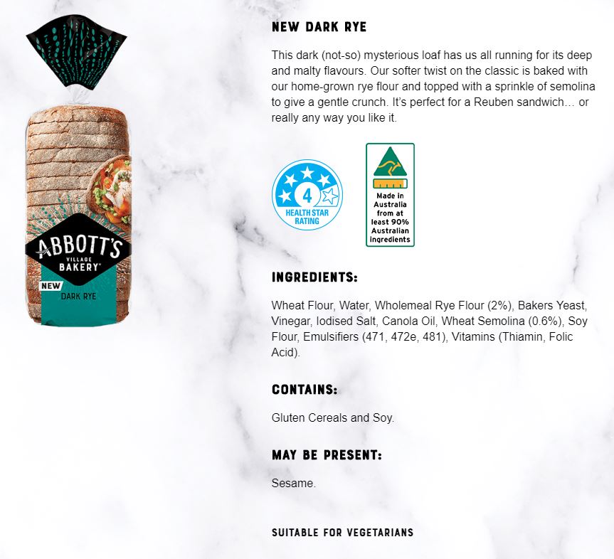 Abbott's Village Bakery Dark Rye Harris Farm Harris Farm Markets