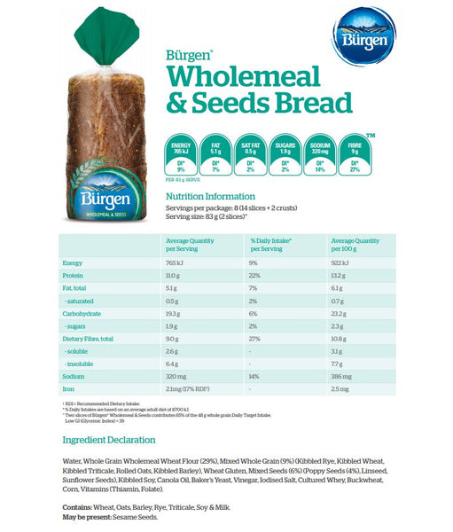 Burgen Wholemeal Seeds 700g