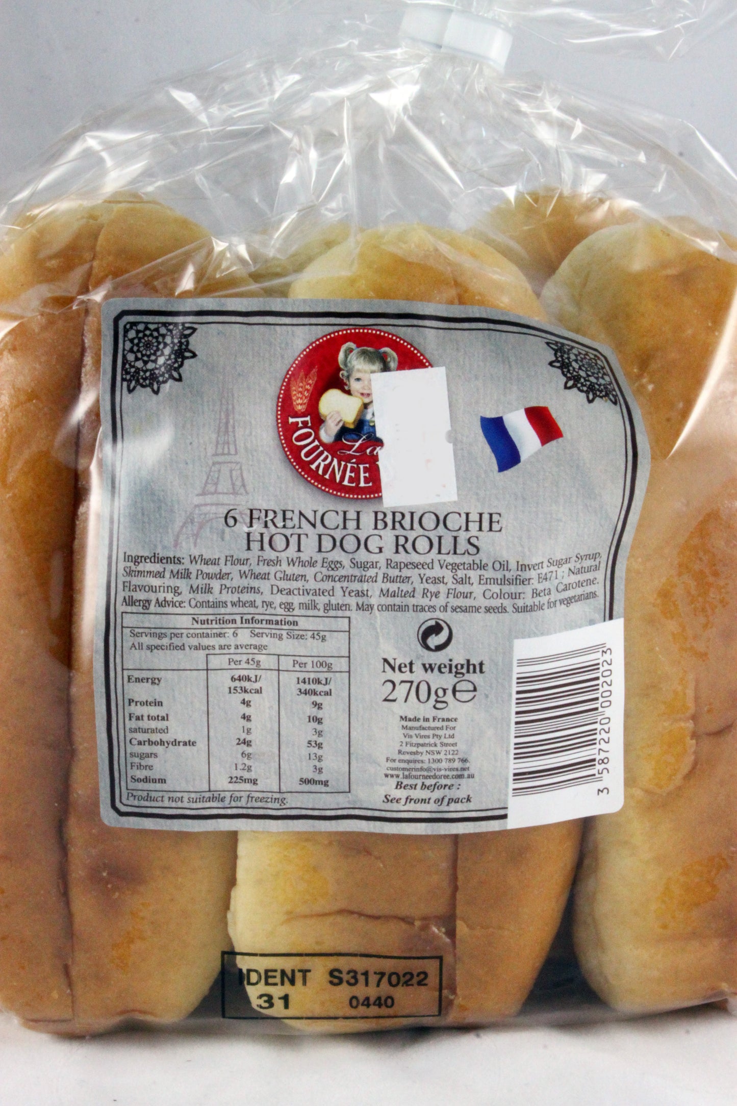 La Fournee Doree - Bread French Brioche - Hot Dog Rolls (6ea, 270g)