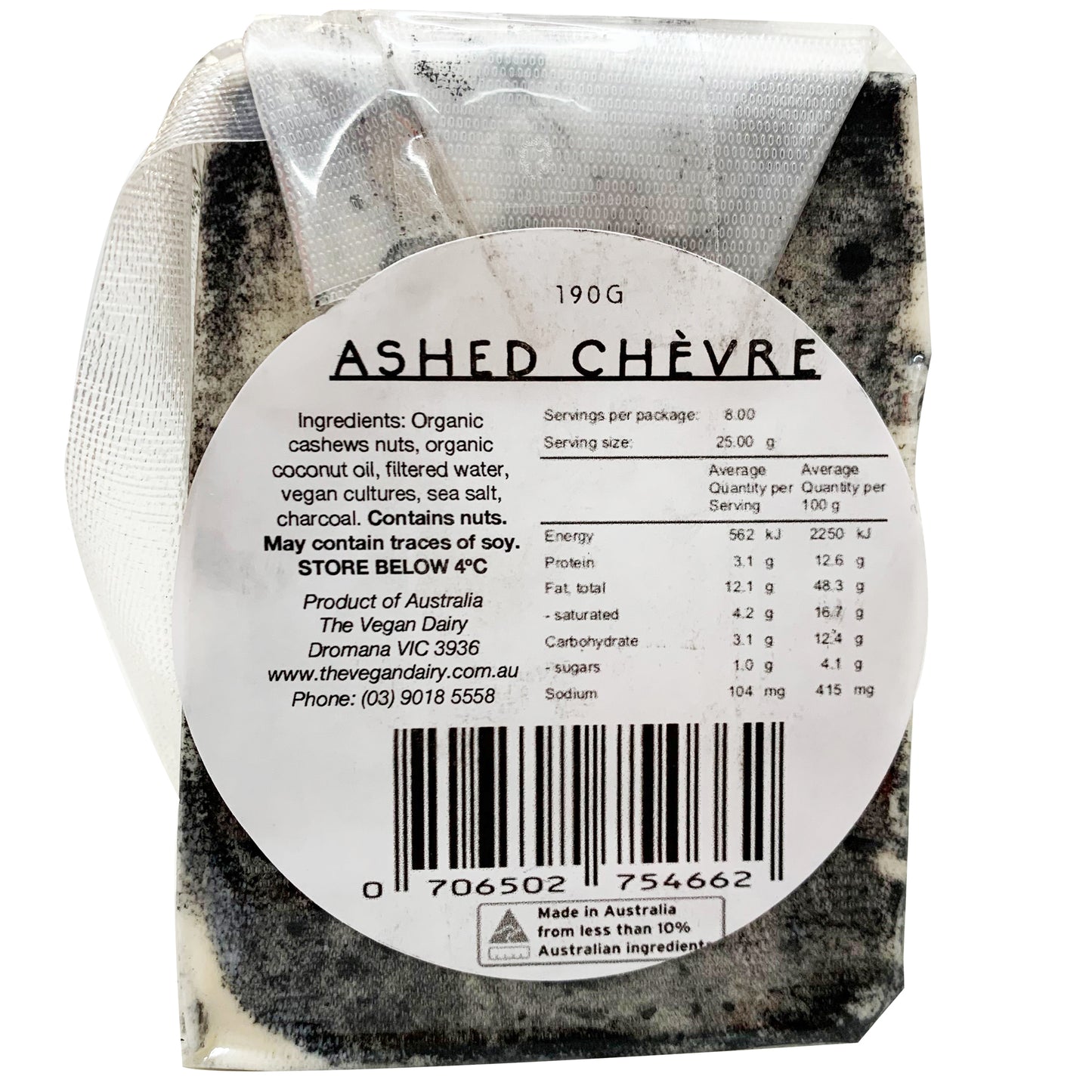The Vegan Dairy Ashed Chevre Cashew Cheese 190g