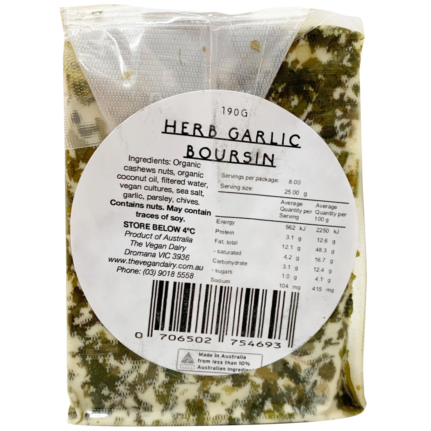 The Vegan Dairy Herb Garlic Boursin Cashew Cheese 150g