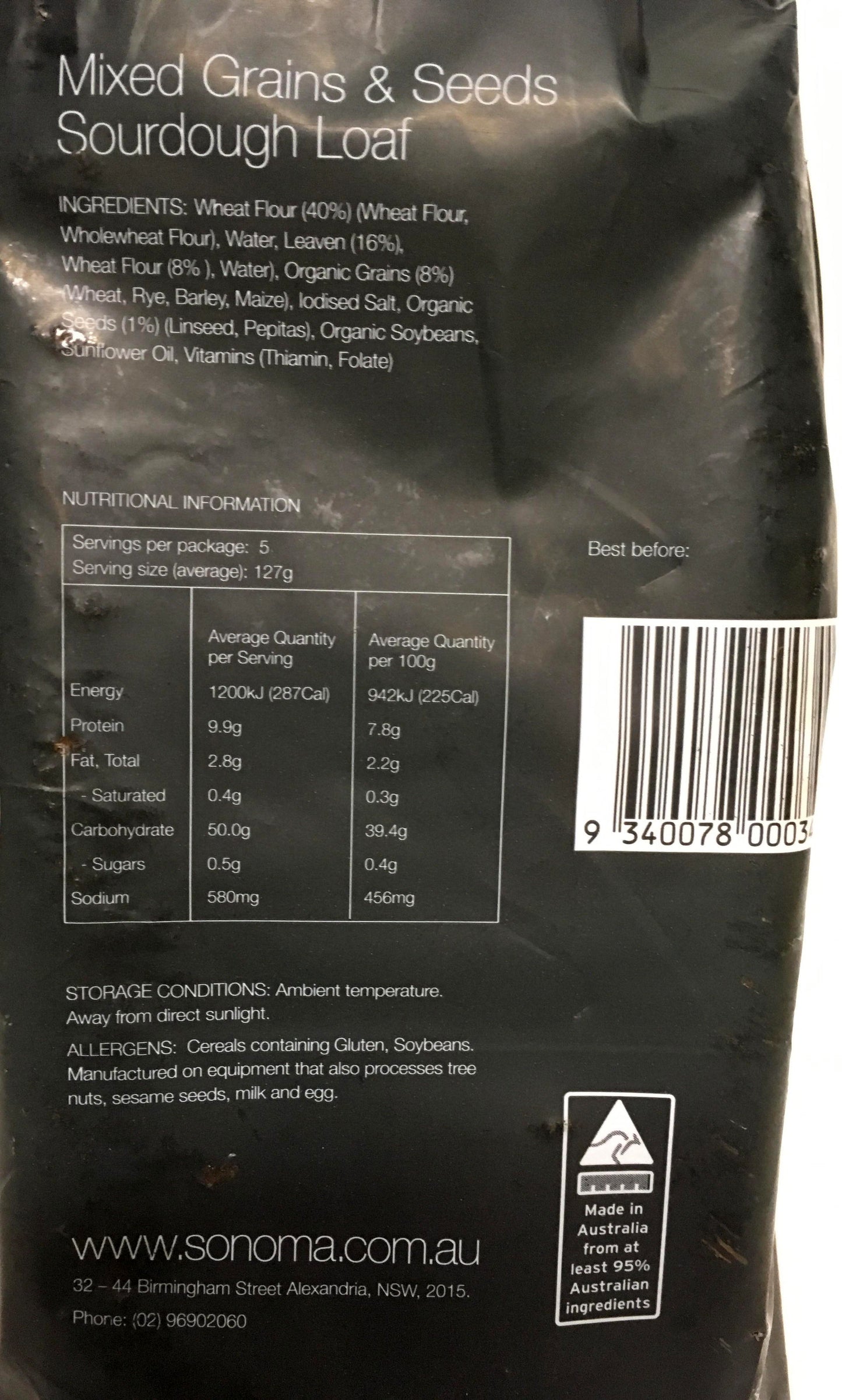 Sonoma - Bread Mixed Grains & Seeds - Sourdough Sliced (635g)