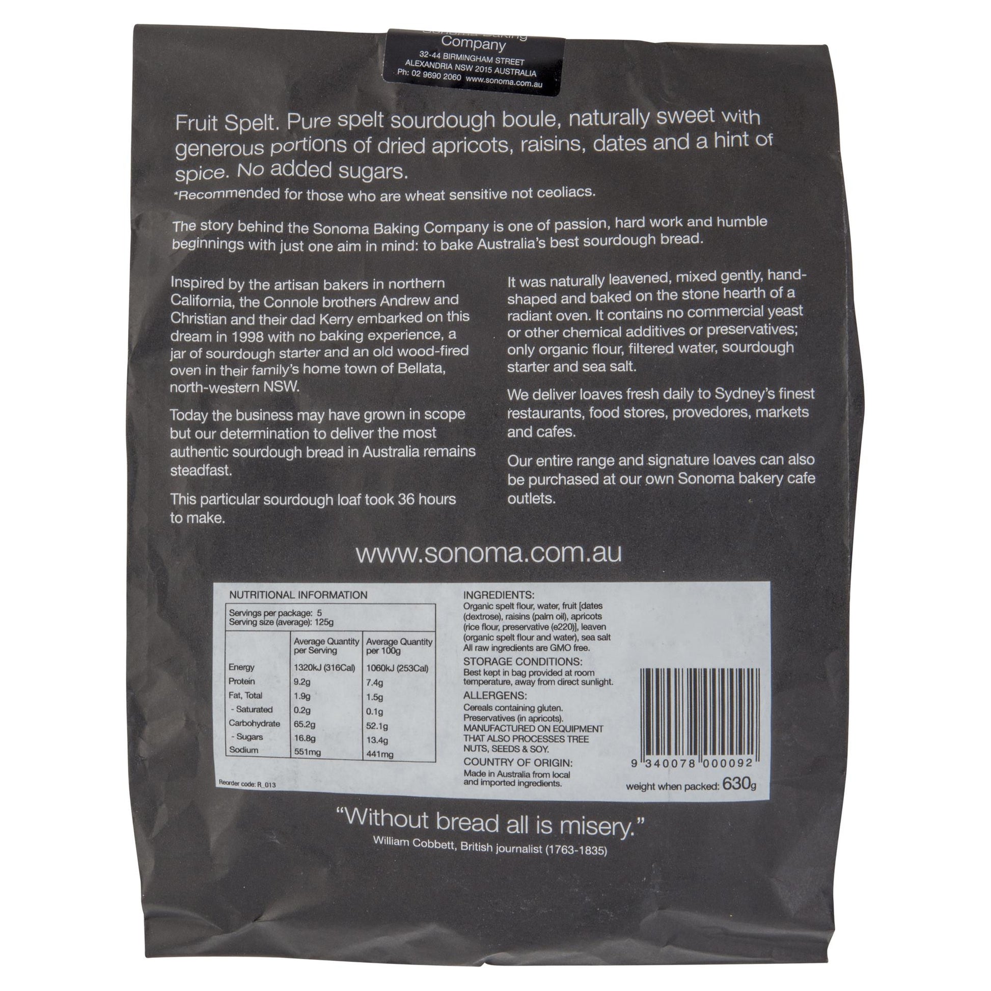 Sonoma Fruit Spelt Sourdough 630g , Z-Bakery - HFM, Harris Farm Markets
 - 2