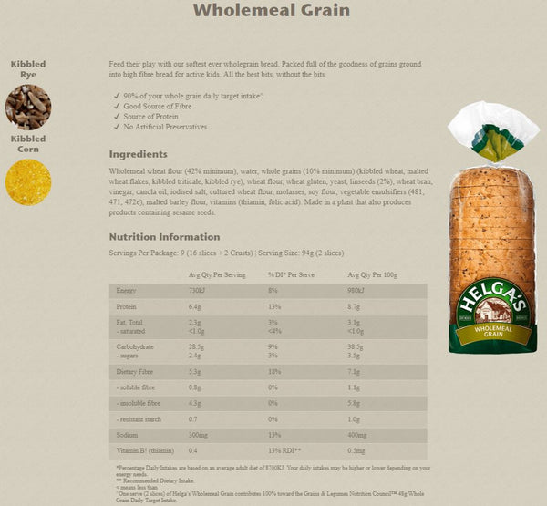 Helgas Bread Wholemeal Grain | Harris Farm Online