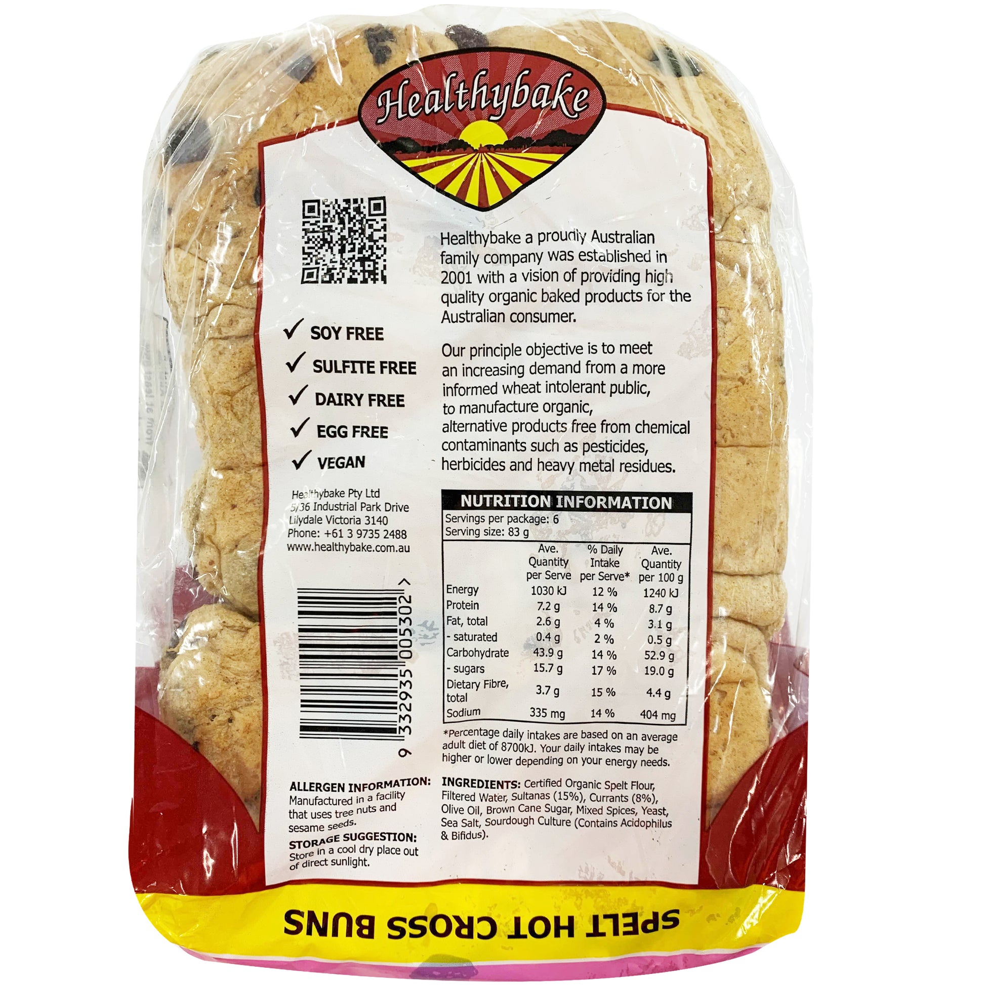 Healthybake Spelt Hot Cross Buns Organic Sourdough | Harris Farm Online