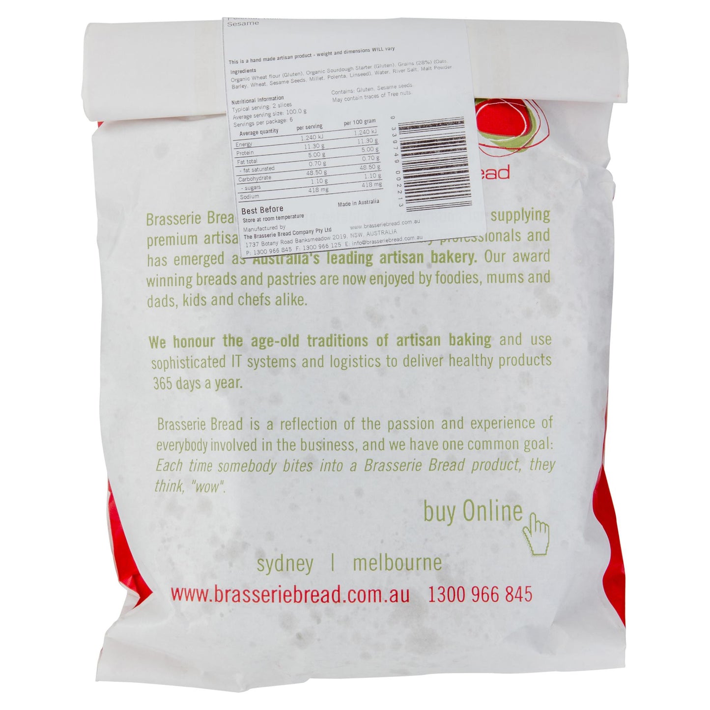 Brasserie Harvest Grain Loaf 680g , Z-Bakery - HFM, Harris Farm Markets
 - 2